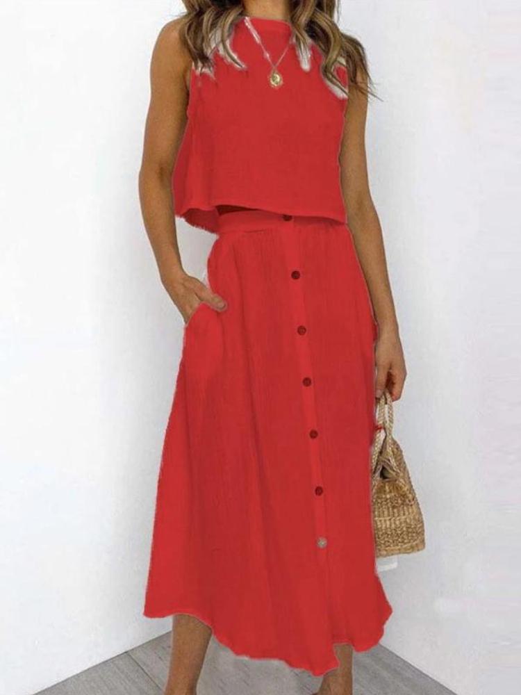 Cotton And Linen Two-Piece Dress Set