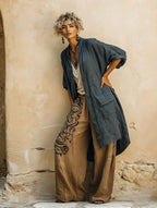 Bohemian Vintage-print Cotton-linen Three-piece Set