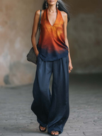 Stylish Elegant Gradient Halter Top And Wide-leg Pants Two-piece Set