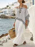 Women'S Loose Casual Striped One-Shoulder Irregular Top And Pants Set