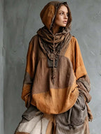 Women's Ethnic Stylish Casual Hooded Patchwork Cotton And Linen Top And Pants Two-piece Set