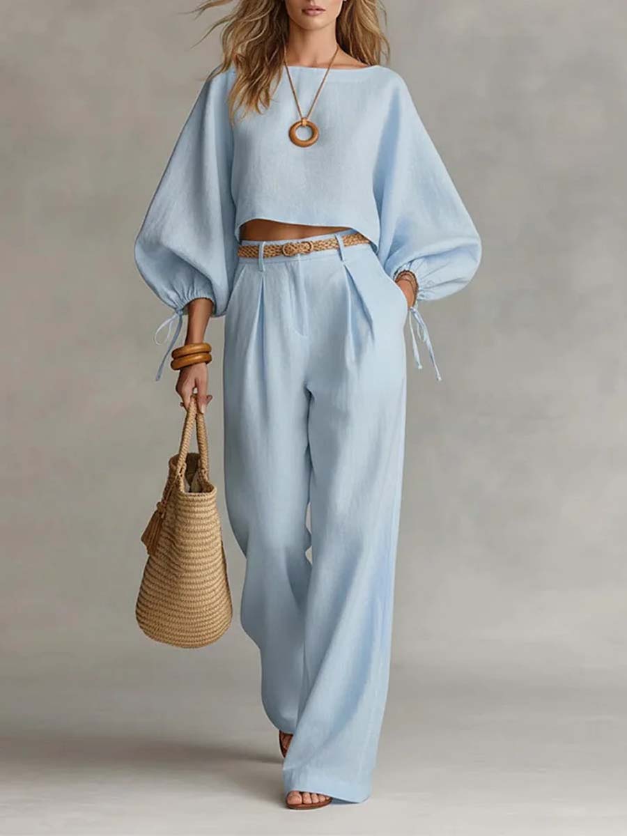 Women's Casual Minimalist Cotton And Linen Set