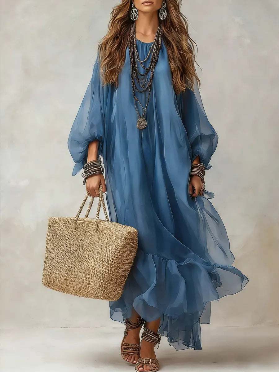 Puff Sleeve Chiffon Dress