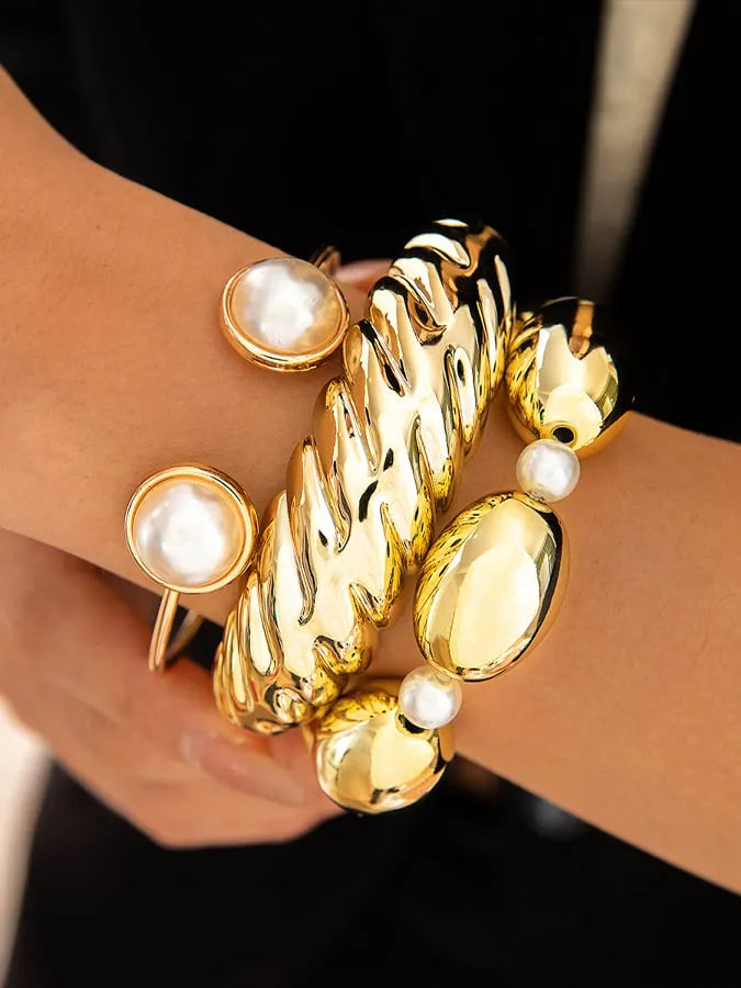 Women's Retro Multi-layer Line Wrap Geometric Open Bracelet Set