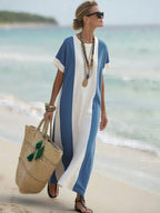 Women's Holiday Contrast Print Round Neck Loose Dress
