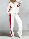 Stylish Cozy Contrasting Colors Shirt & Wide-leg Pants Linen Cotton Two-piece Set