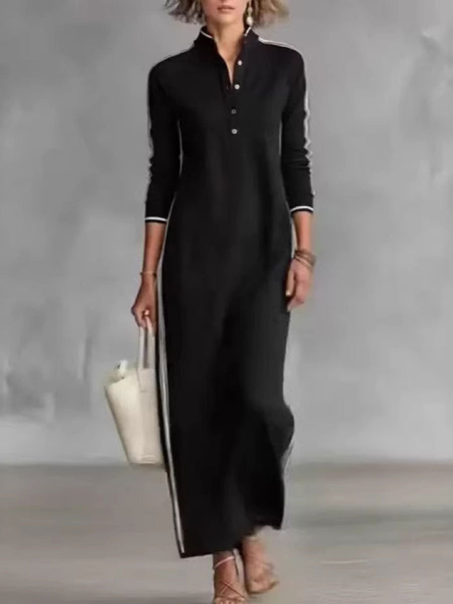 Women's Cotton Linen Stand Collar Long-sleeved Dress