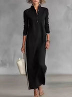 Women's Cotton Linen Stand Collar Long-sleeved Dress