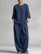 Women's Casual Minimalist Striped Ethnic Style Cotton-linen Set