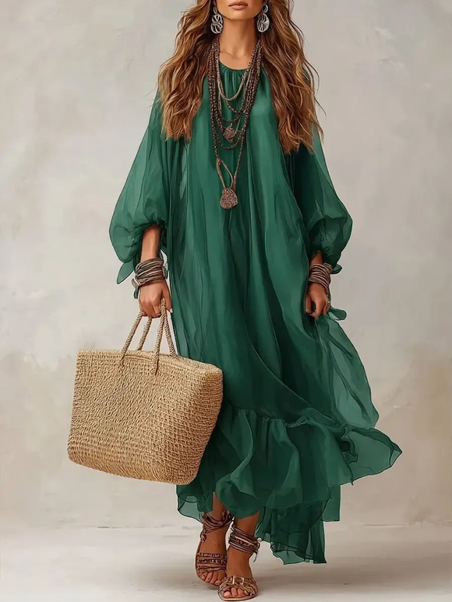 Puff Sleeve Chiffon Dress