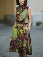 Elegant Floral Print Shirt And Skirt Two-piece Set