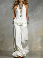 Women's Casual V-neck Ruffle Set