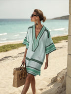 Cotton and Linen Women's V-neck Short Skirt