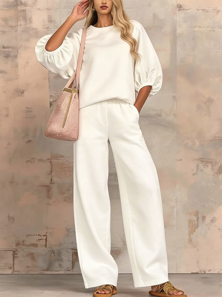 Stylish Cozy Shirt & Wide-leg Pants Linen Cotton Two-piece Set