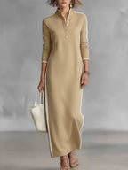 Women's Cotton Linen Stand Collar Long-sleeved Dress