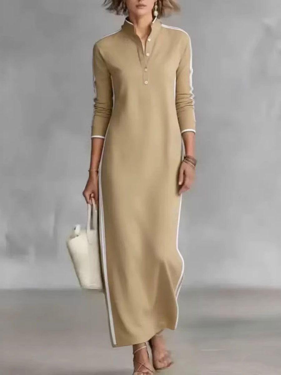 Women's Cotton Linen Stand Collar Long-sleeved Dress
