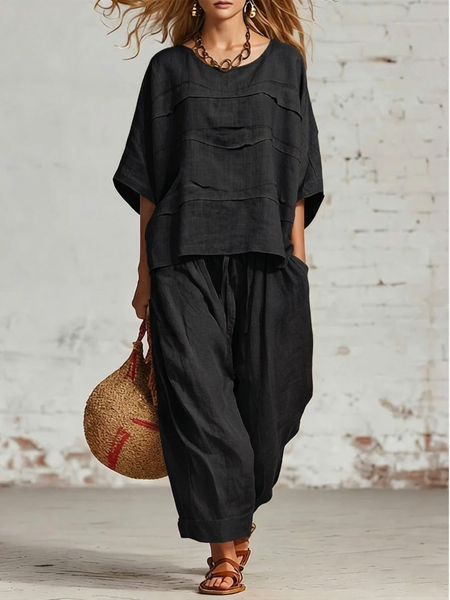 Casual Linen And Cotton Two-piece Set