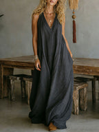 Women's Casual Sleeveless Loose Pocket Vest Long Dress