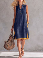 Women's V-neck Sleeveless Casual Loose Cotton-linen Dress