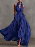 Stylish And Flowing Ruffled Collar Maxi Dress