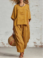 Casual Linen And Cotton Two-piece Set