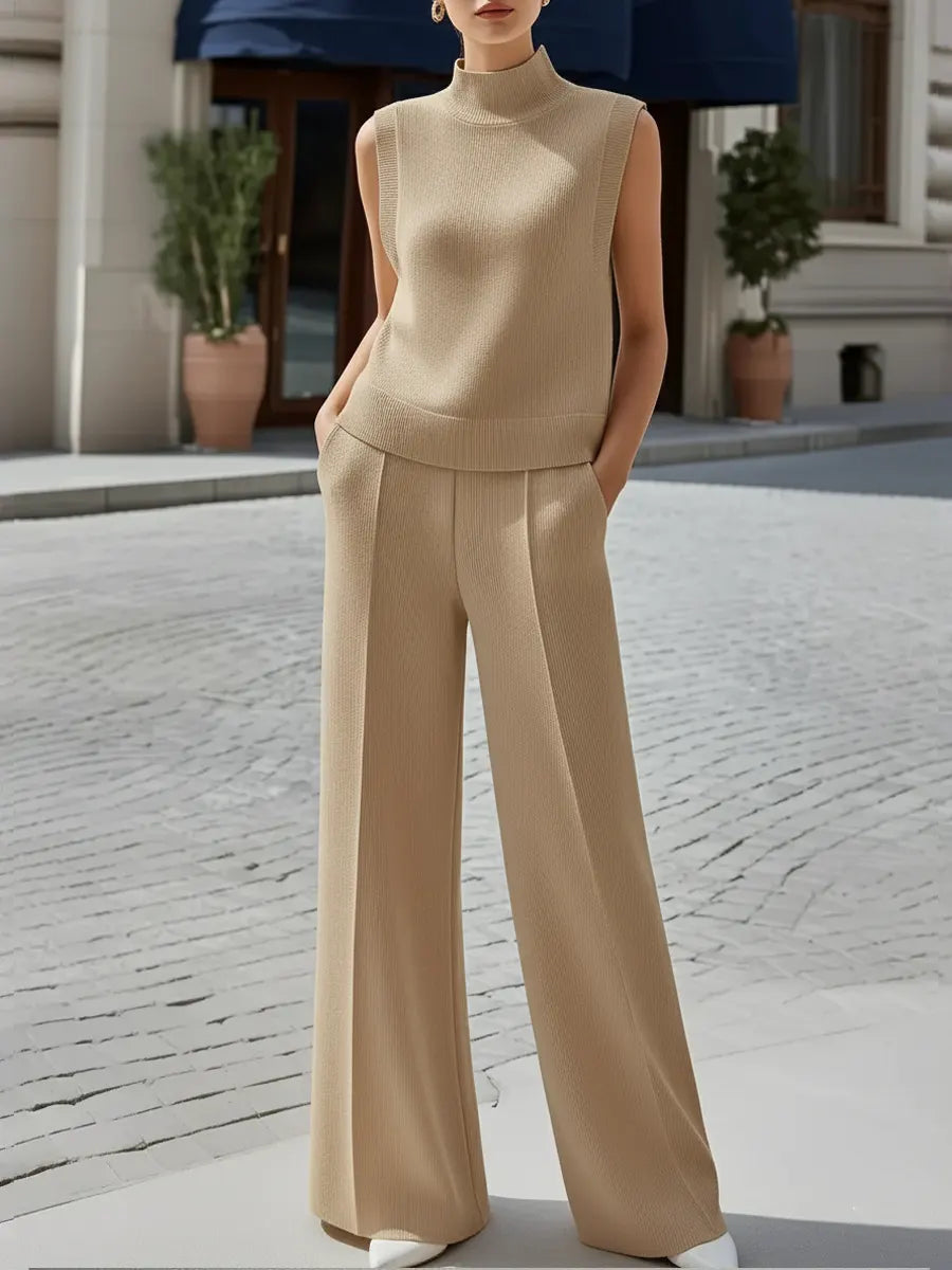 Women's Casual Simple Sleeveless Turtleneck Set
