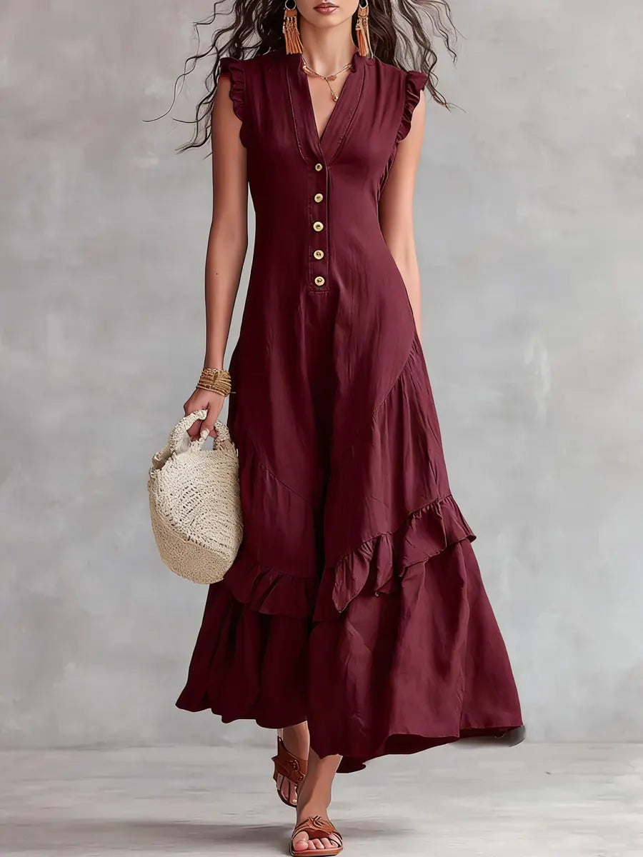 Women's Minimalist Lace Cotton And Linen Dress