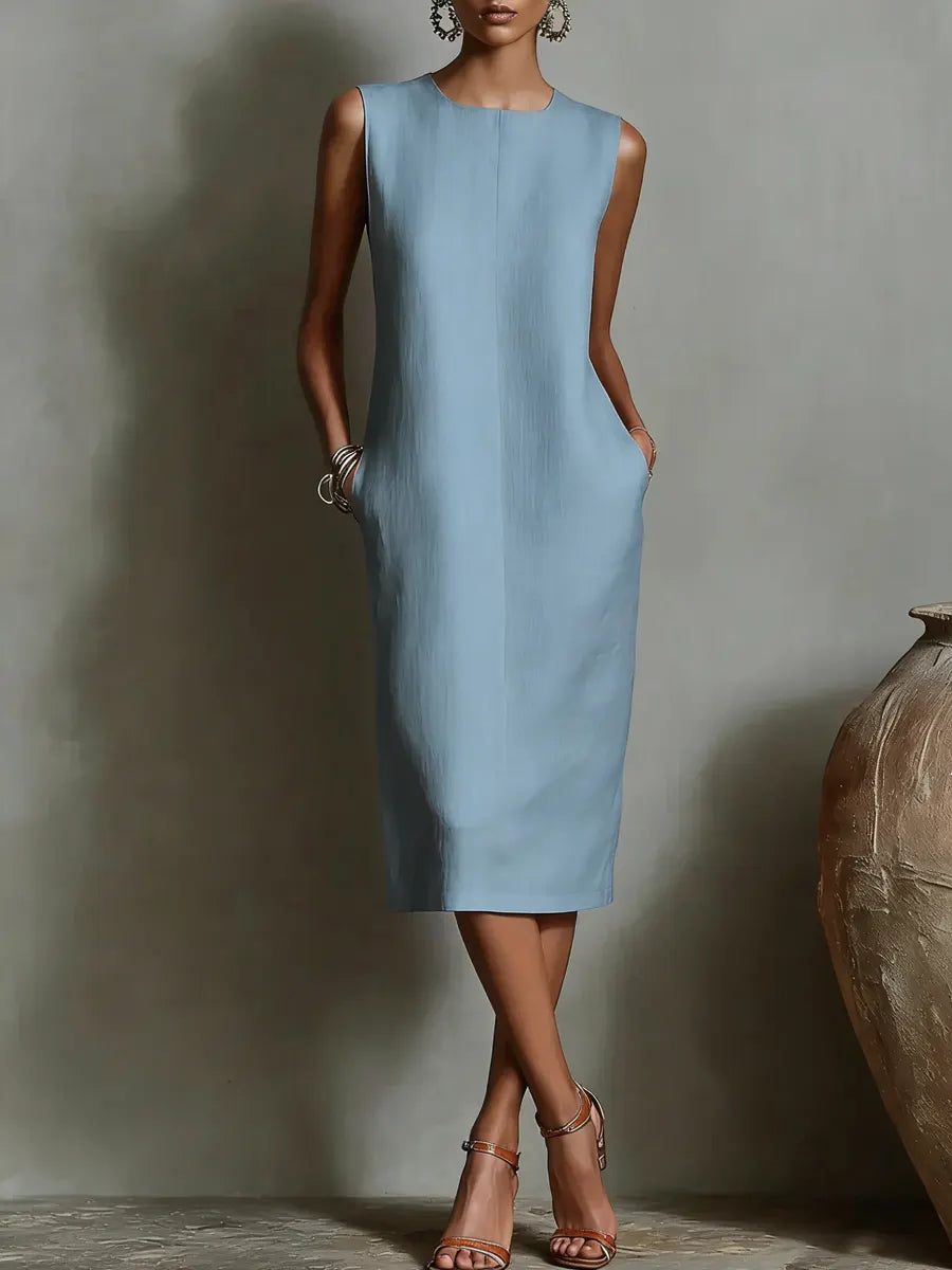 Linen Blend Sleeveless Straight Dress