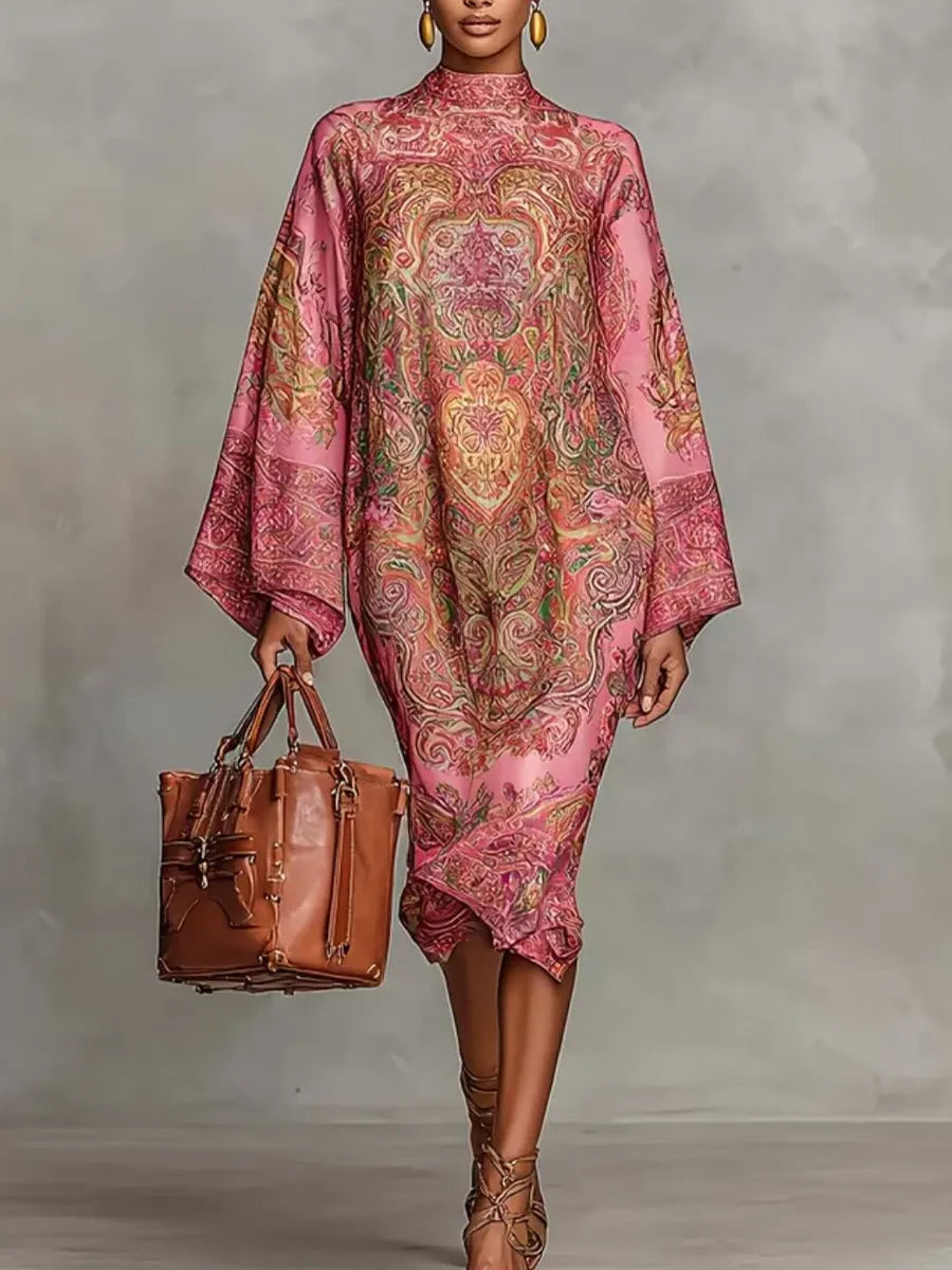 Elegant Loose-fitting Retro Print Dress