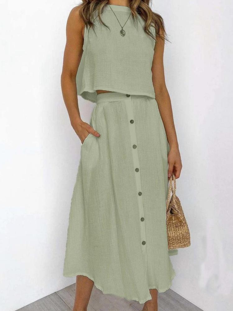 Cotton And Linen Two-Piece Dress Set