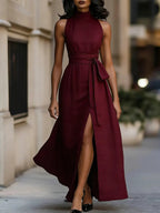 Women's Simple Tie Cotton And Linen Dress
