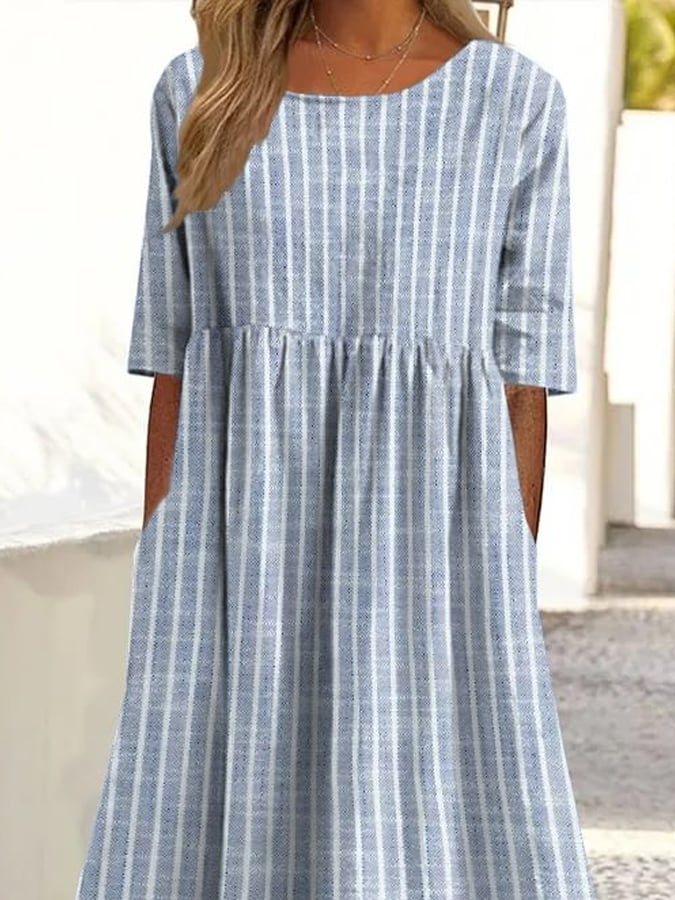 Women's Casual Striped Round Neck Short Sleeve Dress