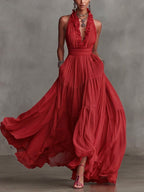 Stylish And Flowing Ruffled Collar Maxi Dress