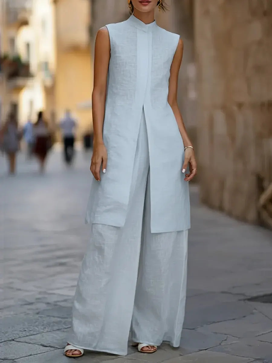 Women's Minimalist Sleeveless Cotton And Linen Set
