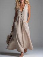 Women's Casual Pocket Deep V-neck Solid Color Casual Dress
