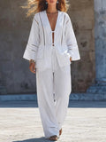 Cotton And Linen Hollow-out Tie-up Vacation Style Set