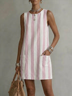 Women's Classic Striped Round-neck Sleeveless Pocket Dress