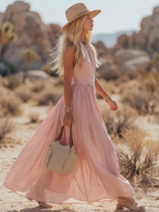 Stylish & Sexy Halter-neck Cotton-linen Maxi Dress