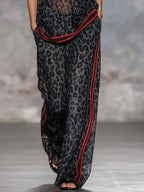 Leopard Print Chiffon Short-sleeved Top And Trousers Set