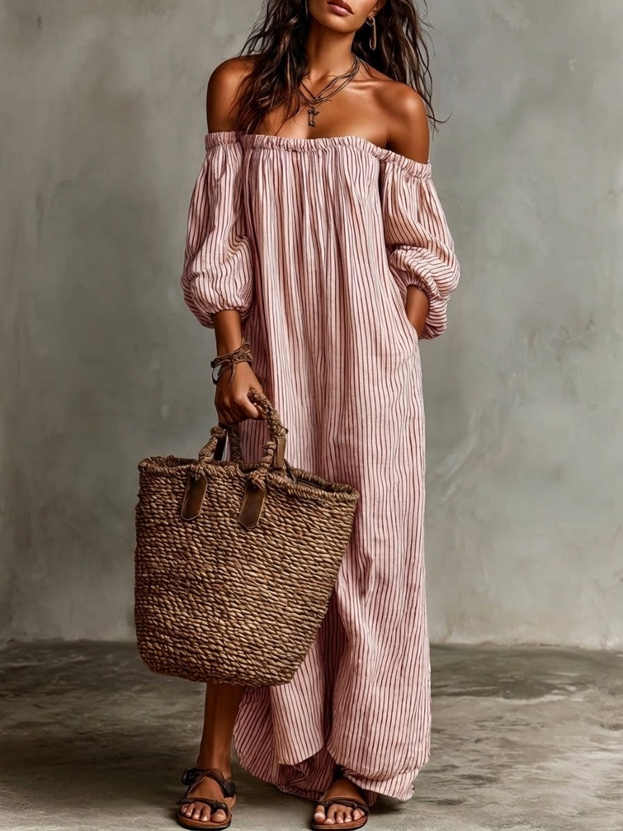 Stylish Off-shoulder Striped Dress