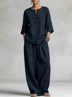 Women's Casual Minimalist Striped Ethnic Style Cotton-linen Set