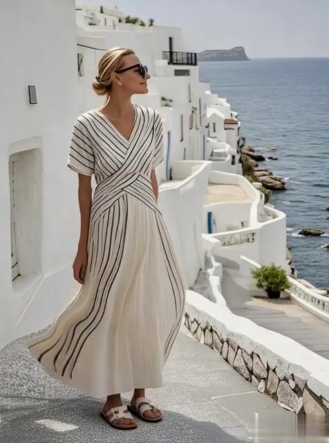 Women'S Loose Striped Print Dress