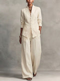 Women's Elegant Style Linen Embroidered Set