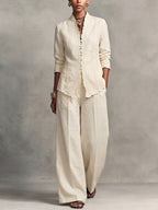 Women's Elegant Style Linen Embroidered Set