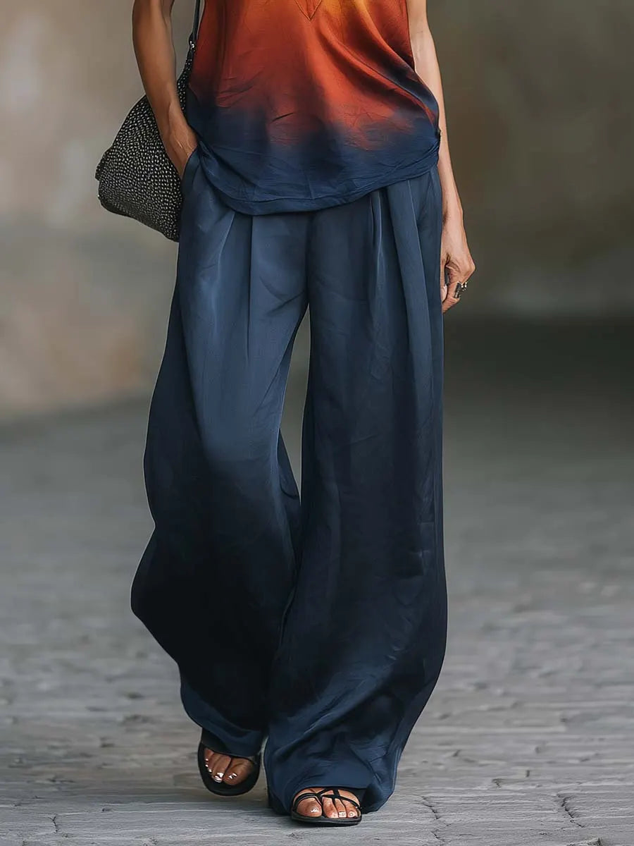 Stylish Elegant Gradient Halter Top And Wide-leg Pants Two-piece Set