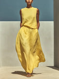 Women's Simple Vacation Style Sleeveless Top And Skirt Set