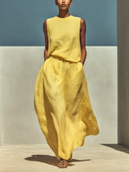 Women's Simple Vacation Style Sleeveless Top And Skirt Set