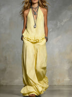 Women's Casual V-neck Ruffle Set