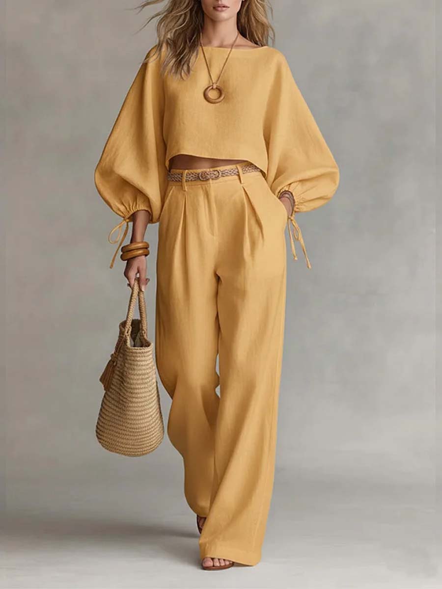 Women's Casual Minimalist Cotton And Linen Set
