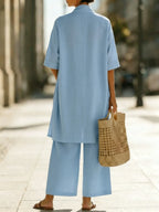 Minimalist Cozy Jumpsuit And Cardigan Linen Cotton Two-piece Set